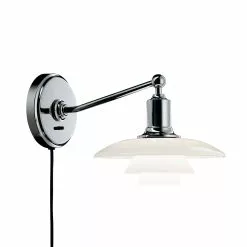 Louis Poulsen PH 2/1 Wandlamp, Verchroomd/Wit Opaal Glas