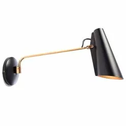 Northern Birdy Wandlamp Lange Arm, Zwart/Messing